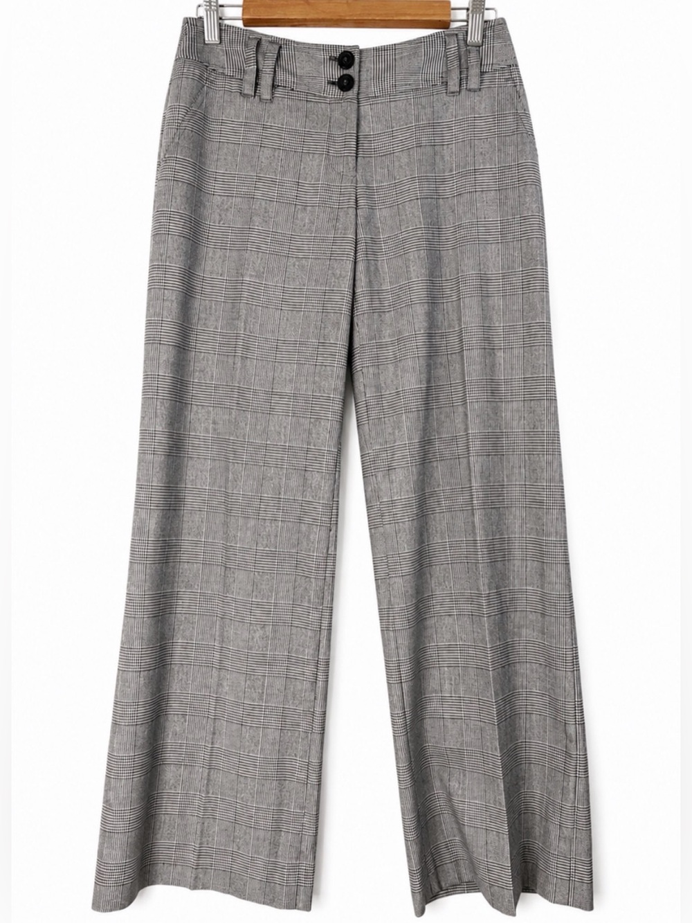 MICHAEL Michael Kors Petite 2P Plaid Wide Leg Trousers Gray Black Stretch Pants